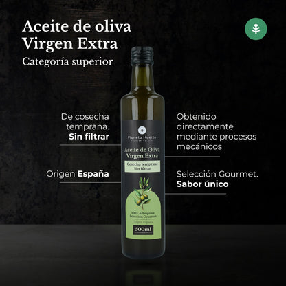 Ongefilterde groene extra olijfolie van eerste persing Planeta Huerto 500 ml
