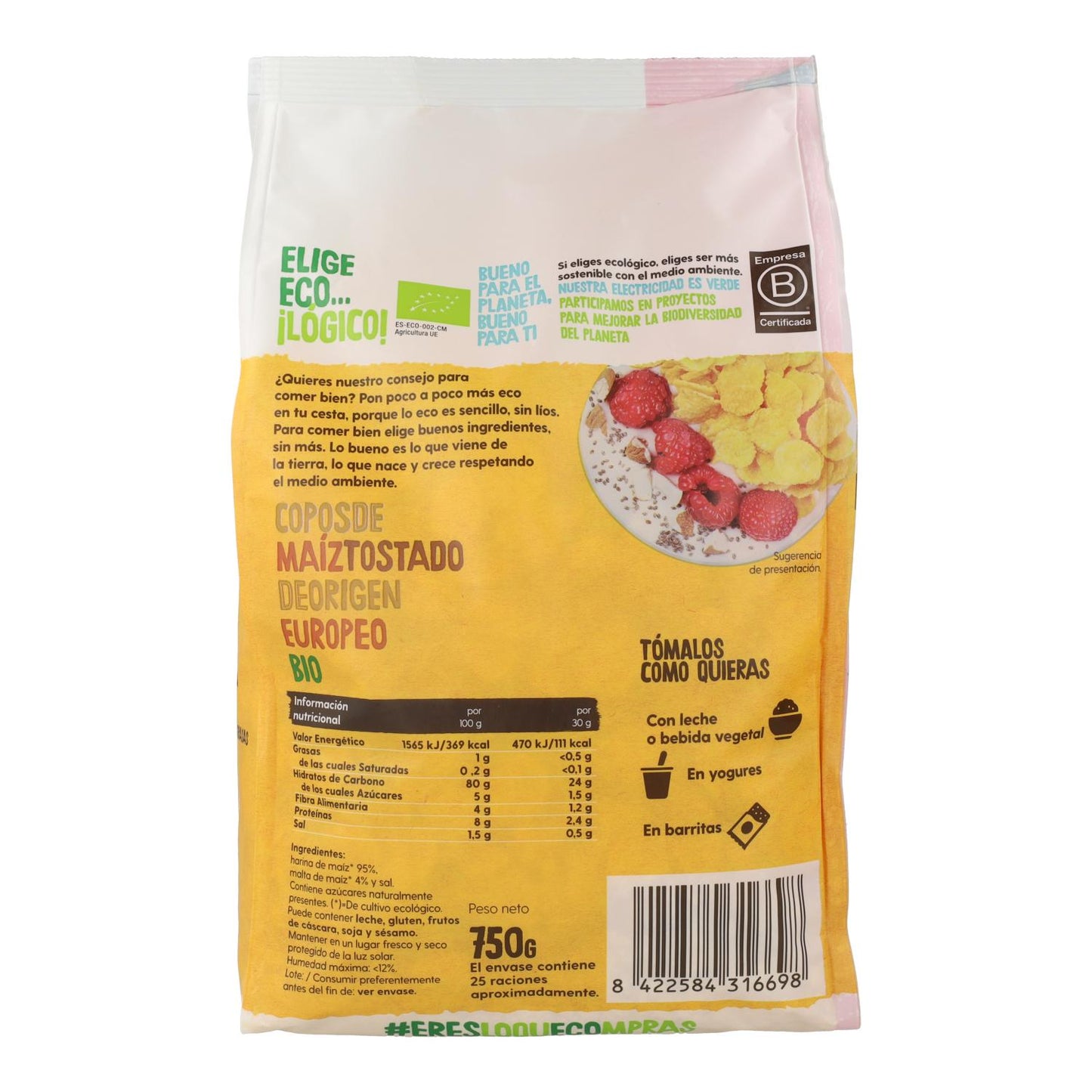 Opakowanie 2x Maxi Pack Płatki kukurydziane prażone Bio Ecocesta 750 g