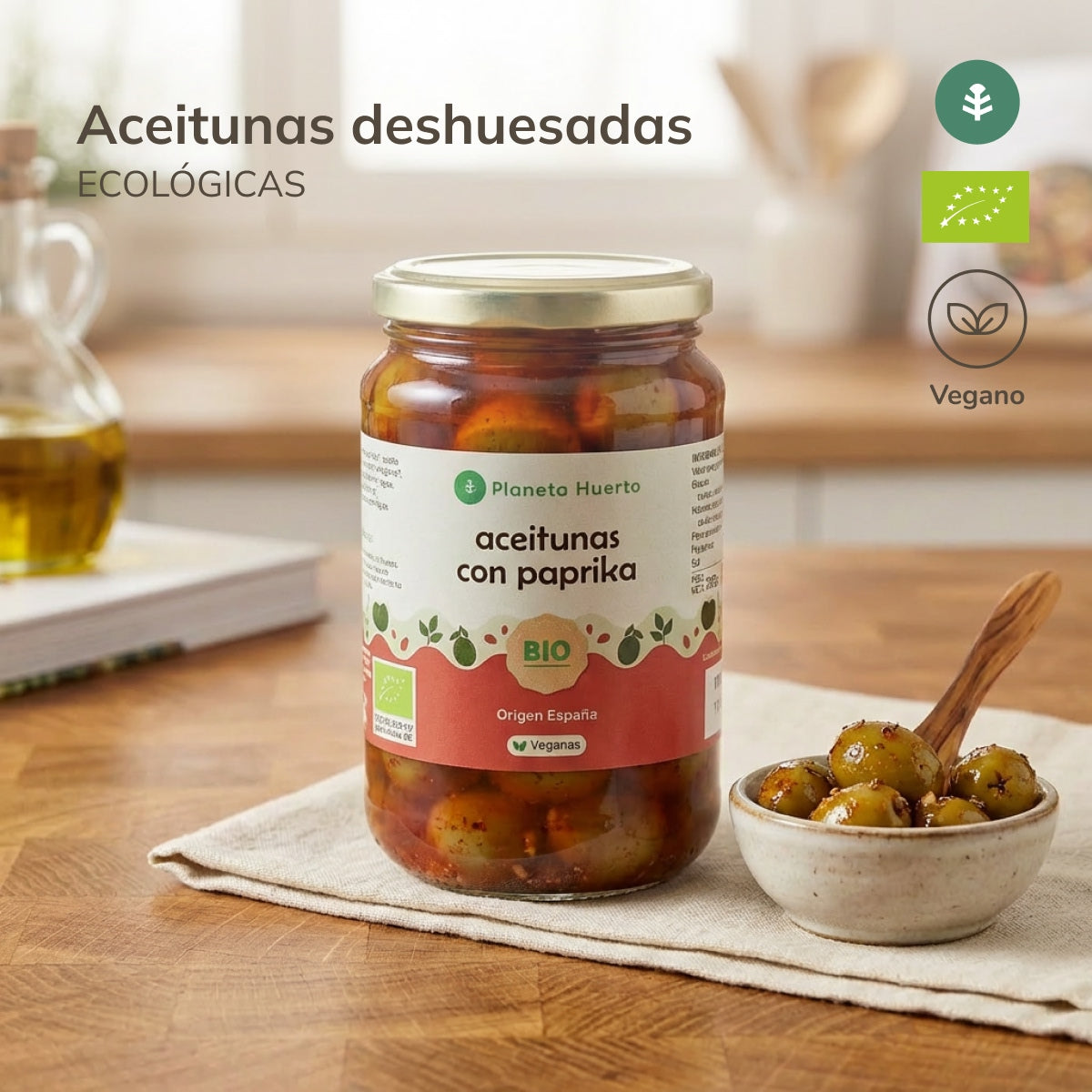 Green olives with Paprika Eco Planeta Huerto 390 g