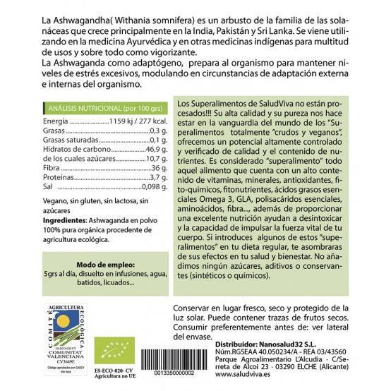 Ashwagandha-Pulver ECO 125 g, Salud Viva