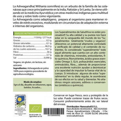 Ashwagandha-Pulver ECO 125 g, Salud Viva
