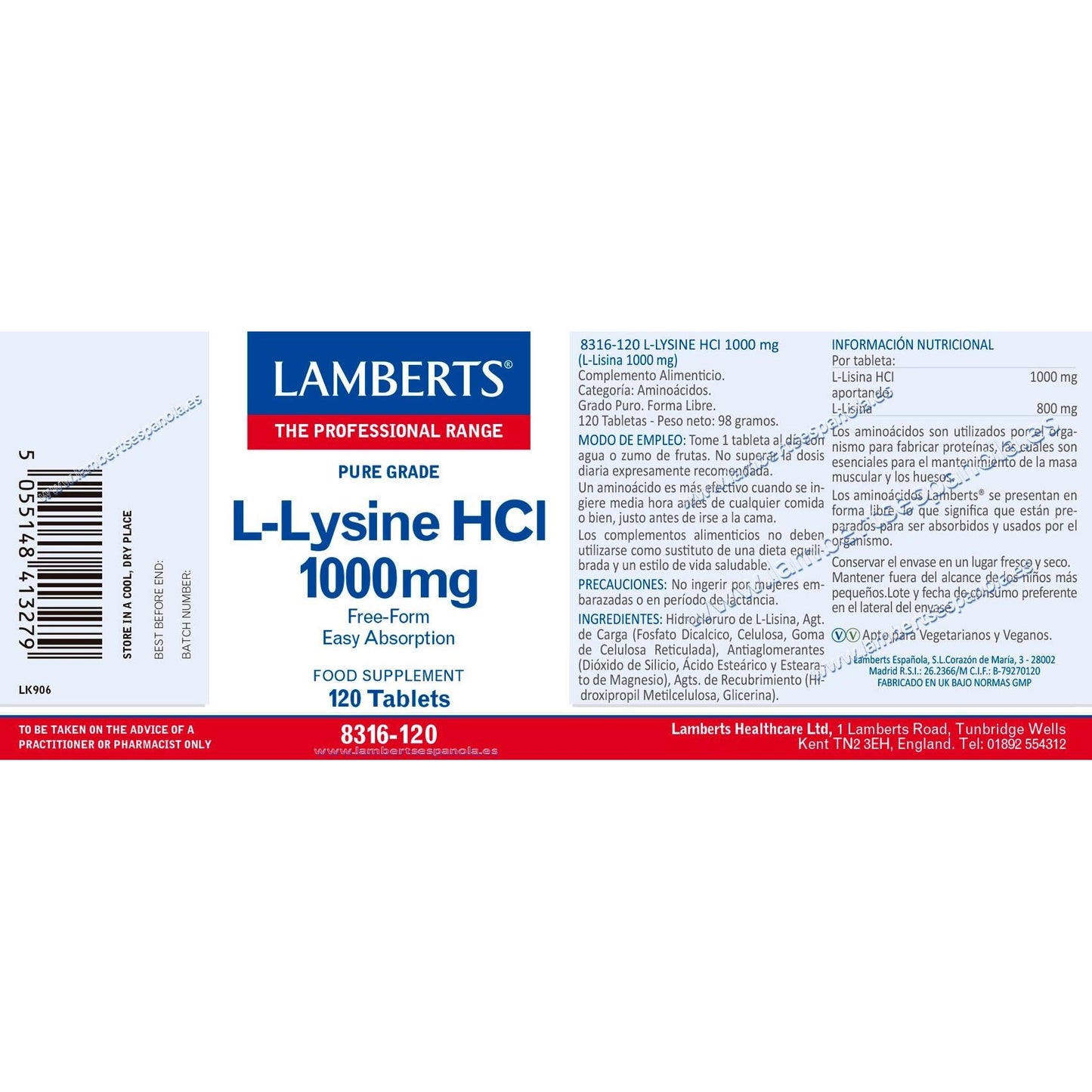 L-Lysin 1000 mg Lamberts, 120 Tabletten