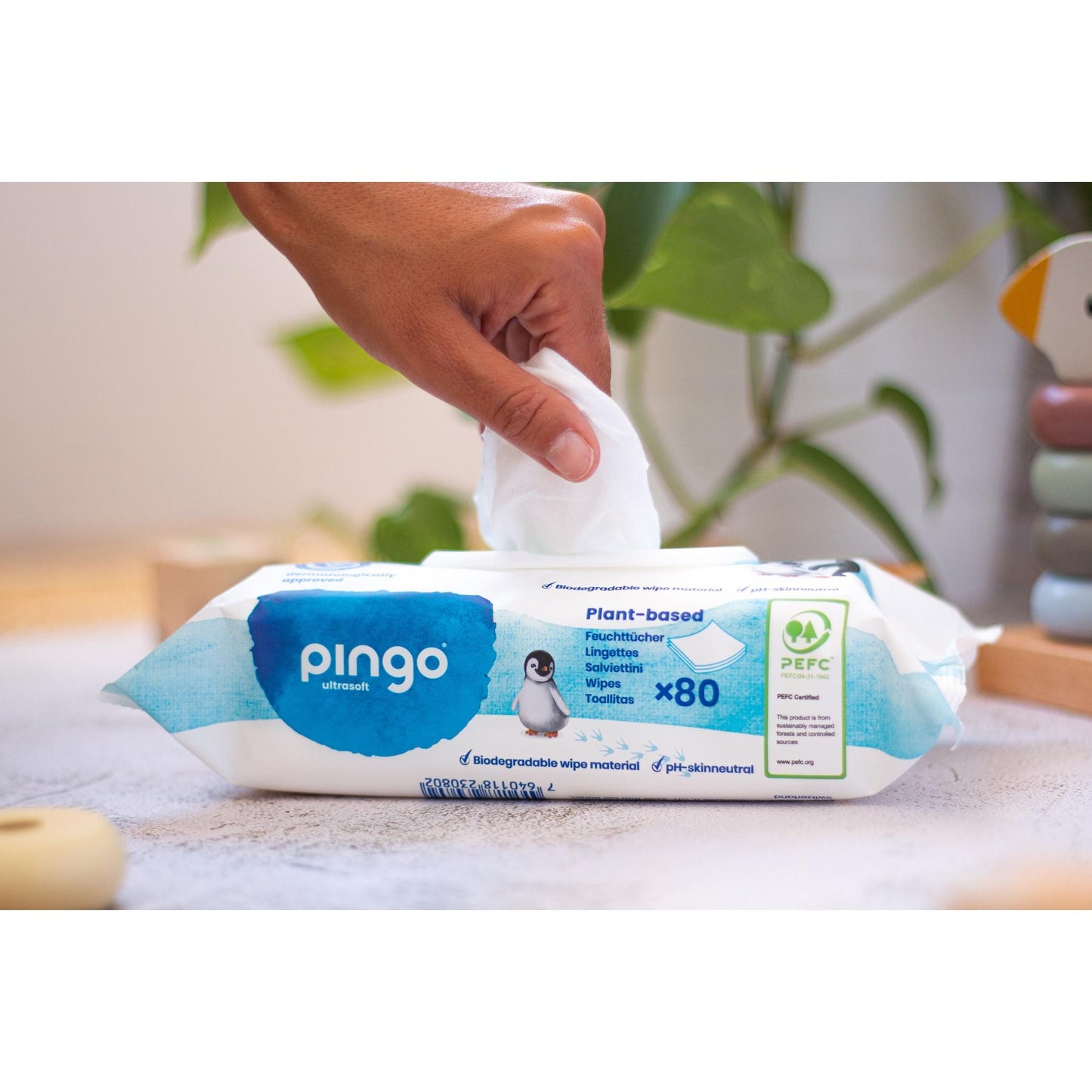 Chusteczki nawilżane w 100% biodegradowalne 80 szt. Pingo