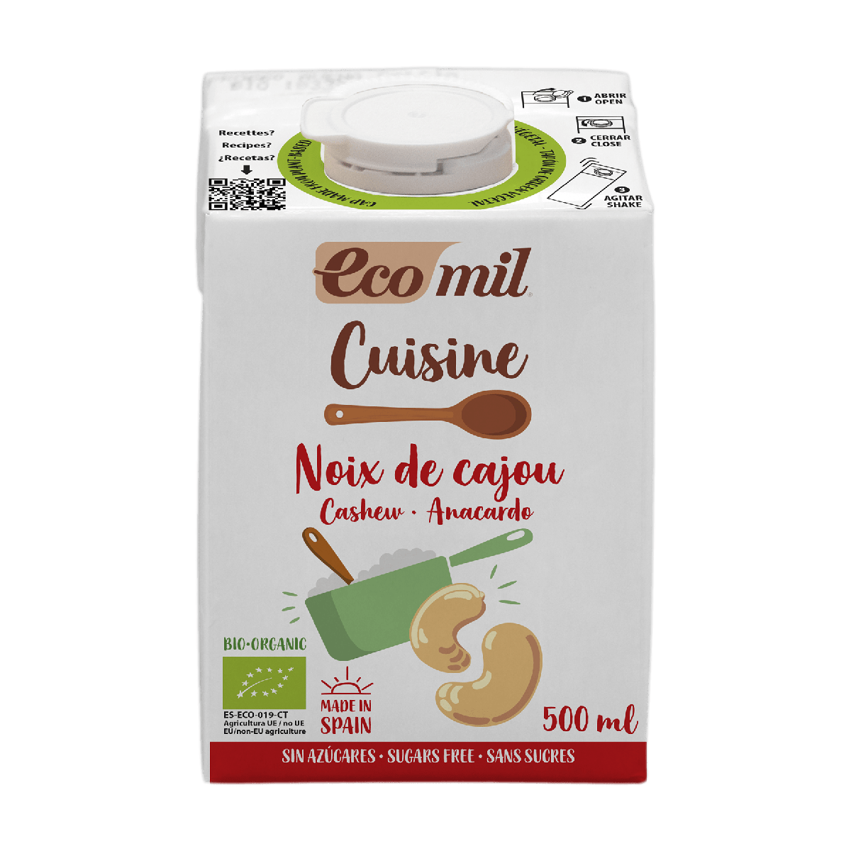 Sockerfri vegansk cashewkräm Bio Cuisine Ecomil 500 ml