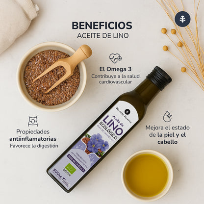 Confezione da 2 oli di lino spremuto a freddo ECO Planeta Huerto 500 ml