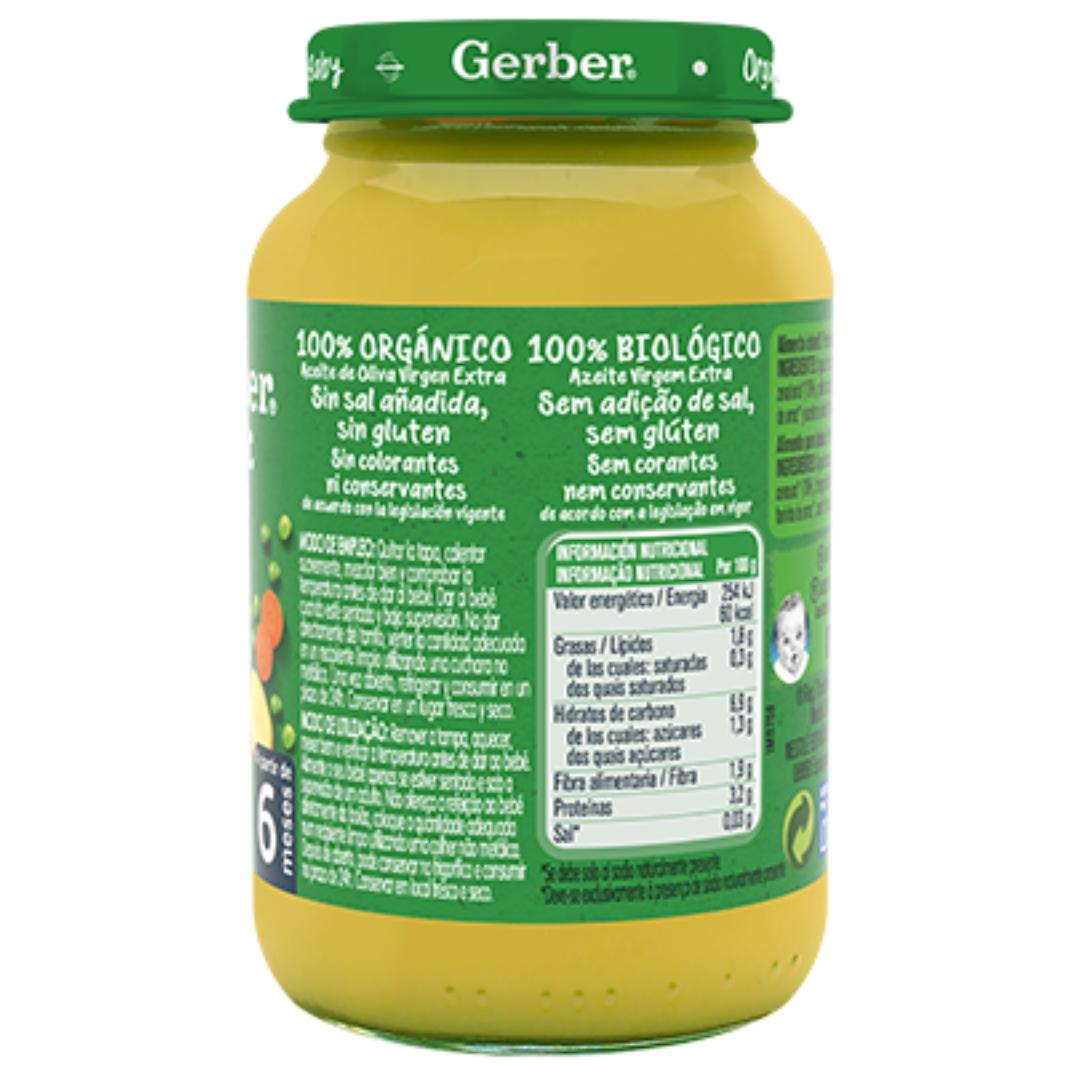 Petit pot de purée bio pour bébés aux petits pois, pommes de terre et poulet Gerber 190 g