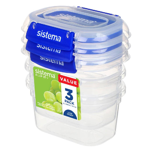 Pakket luchtdichte bakjes Sistema Klip It+ 3x400 ml