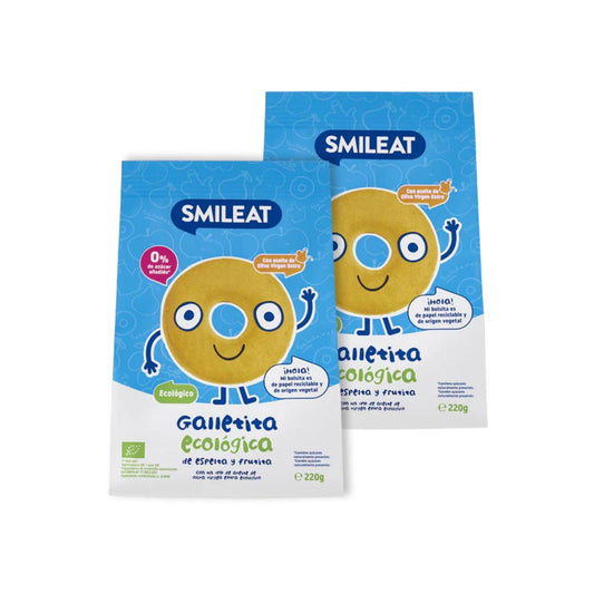 Pack of 2 Smileat organic spelt biscuits with apple for children, 220 g