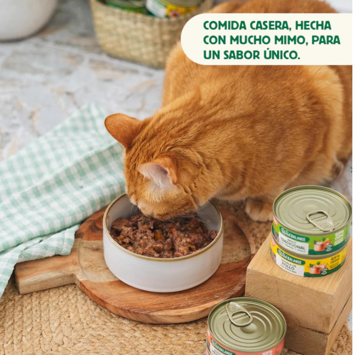 Puszka pełna zupy rybnej z łososiem i wieprzowiną dla kotów Wild Balance 80 g