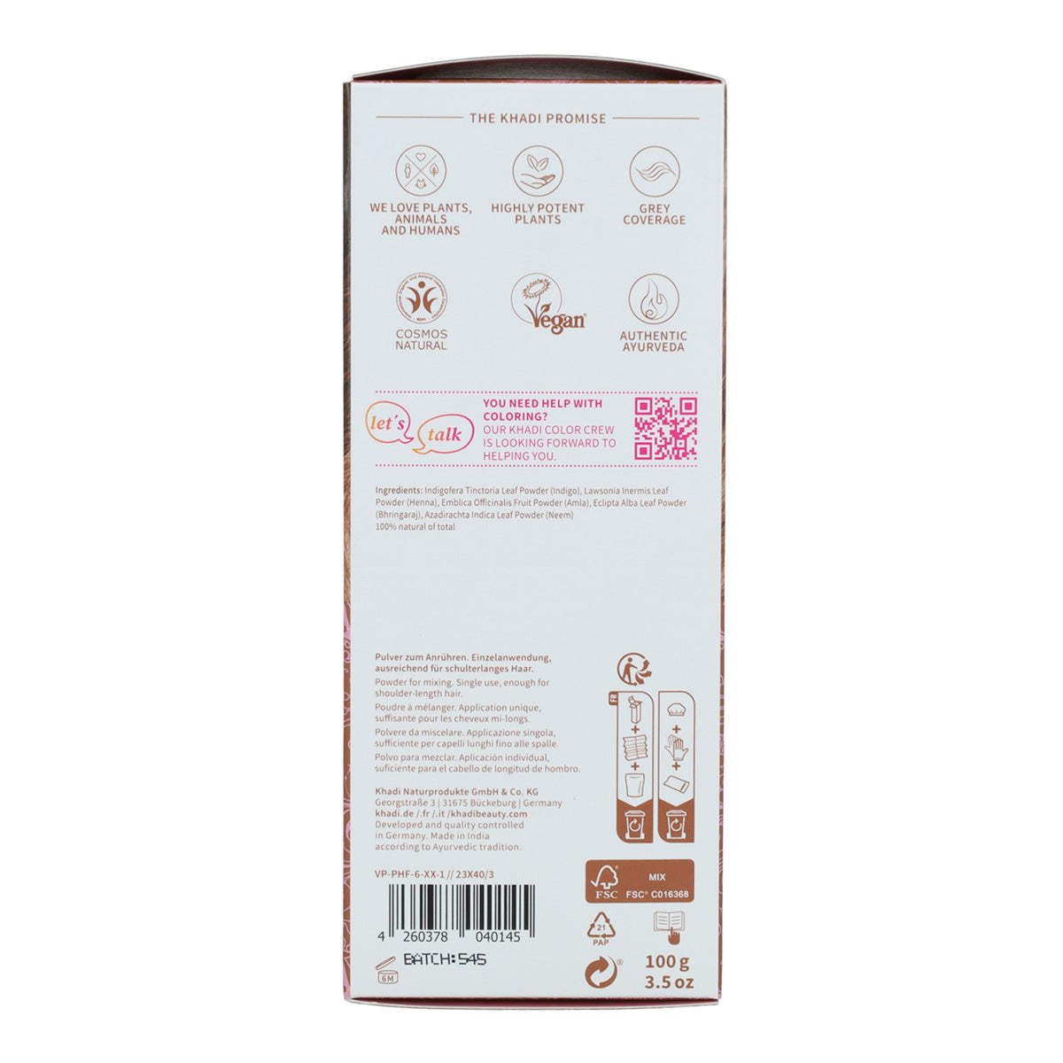 Tintura naturale color castano chiaro, Khadi, 100 g