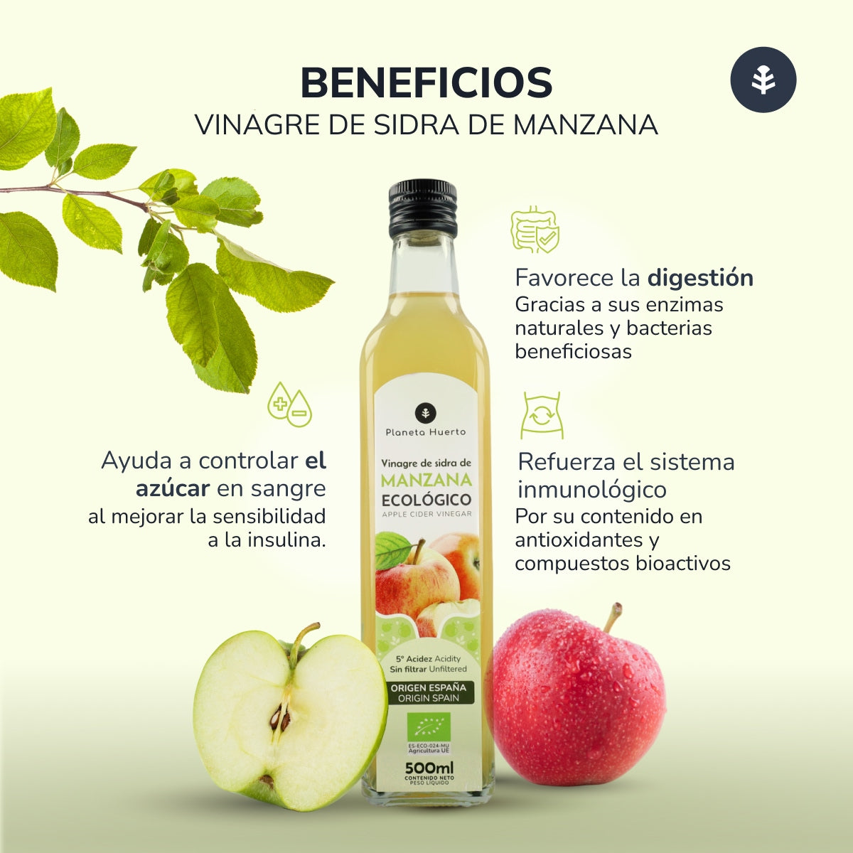 Lot de 3 vinaigres de cidre non filtrés ECO Planeta Huerto 500 ml