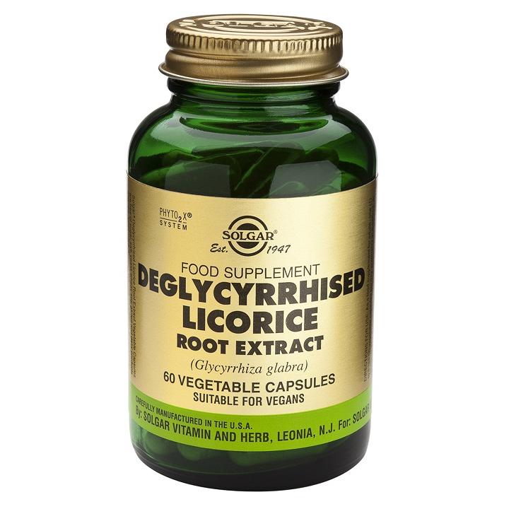 Lukrecja bezglikozydowa Wyciąg z korzenia Solgar, 60 kapsułek roślinnych