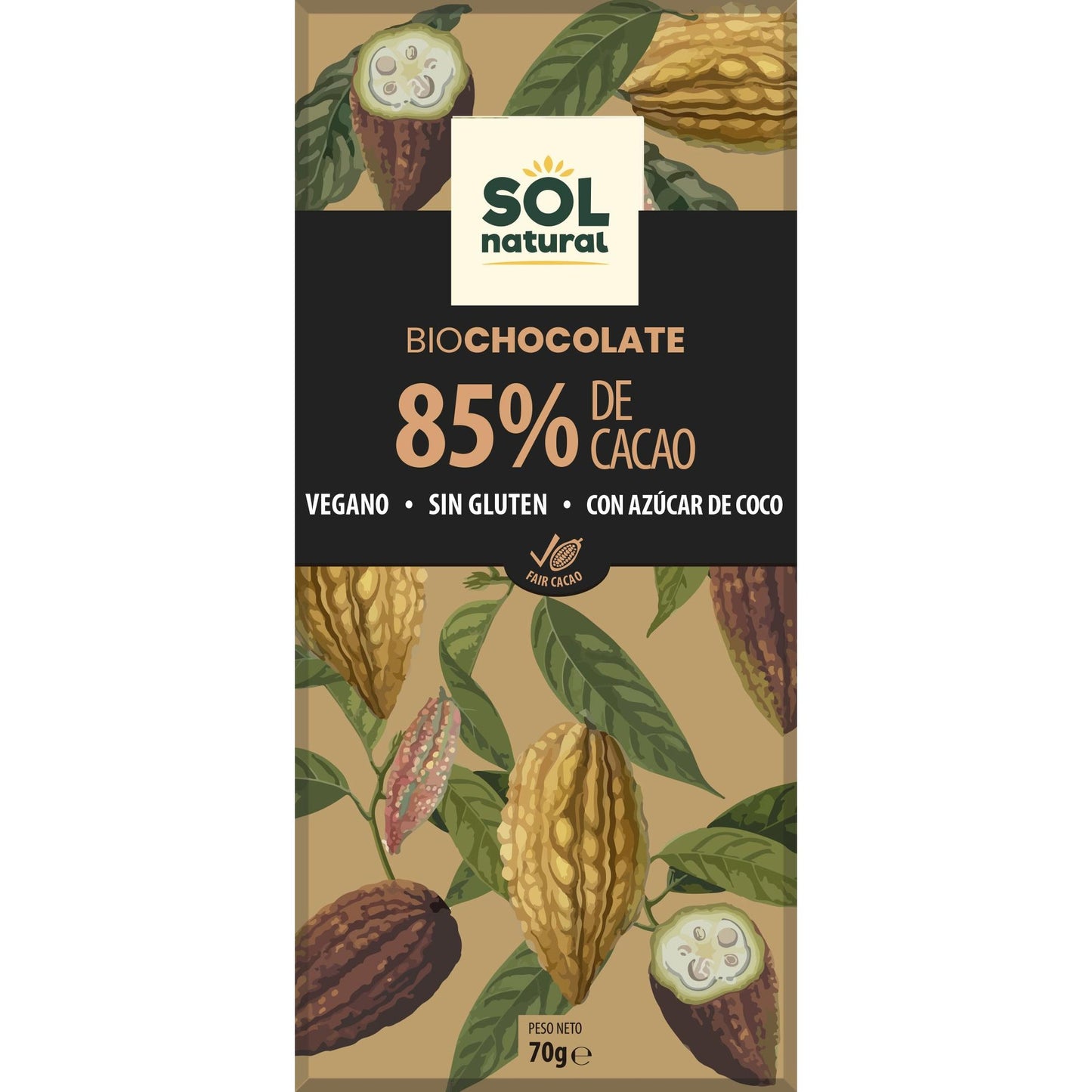 Tabliczka czekolady czarnej wegańskiej 85% Bio Sol Natural 70 g