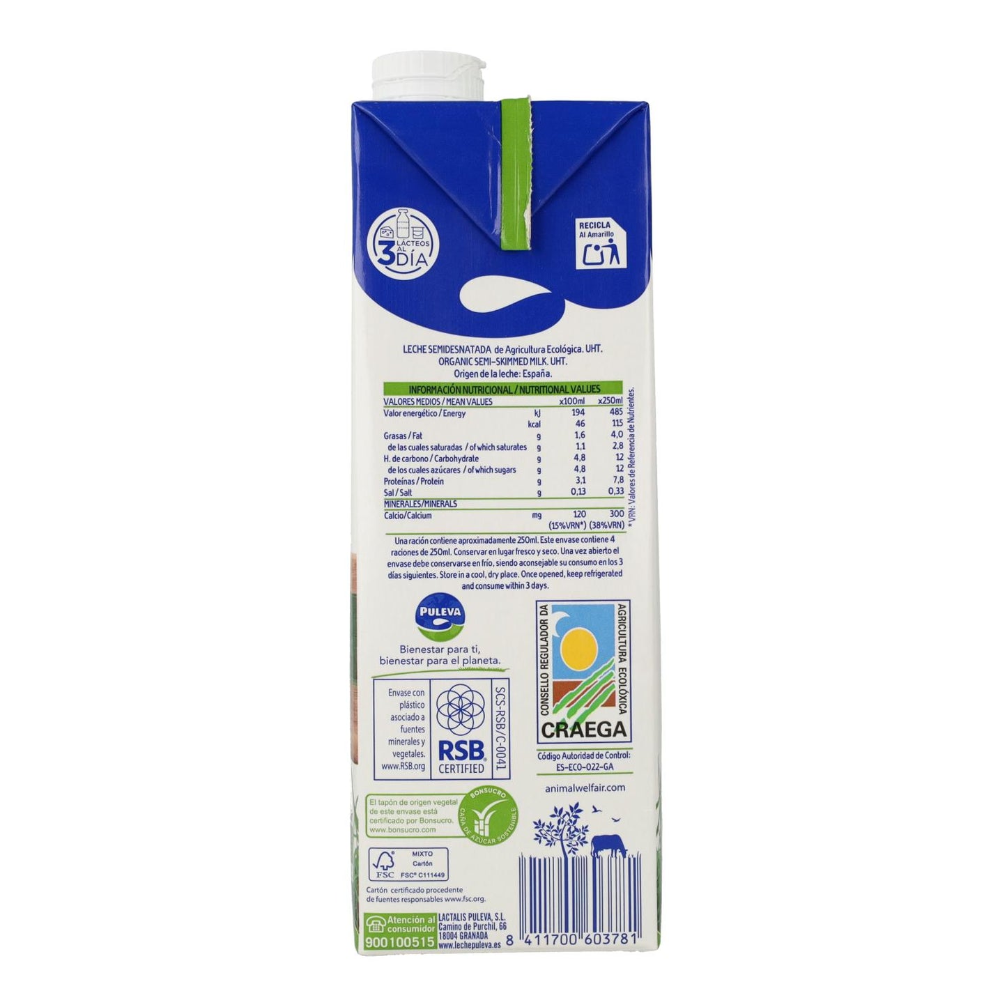 Puleva Bio teilentrahmte Milch, 1 l