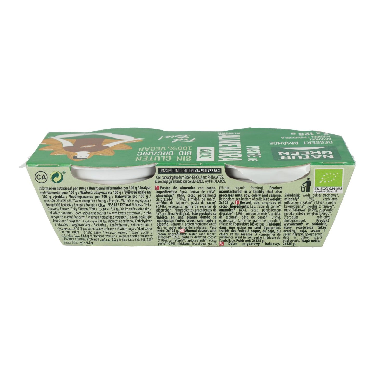 NaturGreen Mandel-Kakao-Dessert, 2 x 125 g