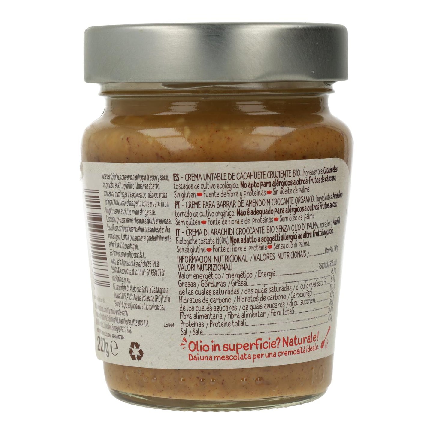 Beurre de cacahuète bio croquant, 227 g. Whole Earth