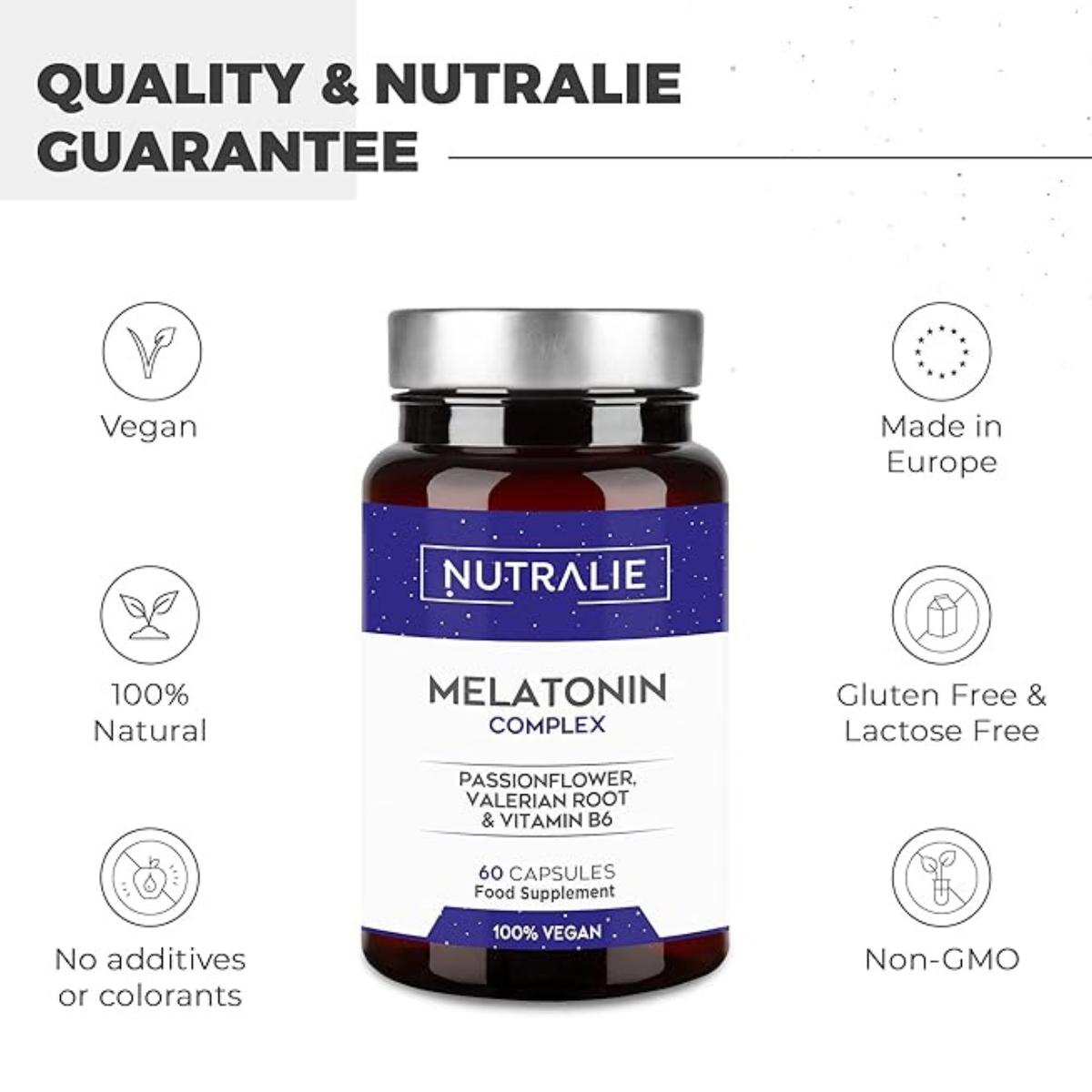 Melatonina con passiflora + radice di valeriana + B6 Nutralie 60 capsule