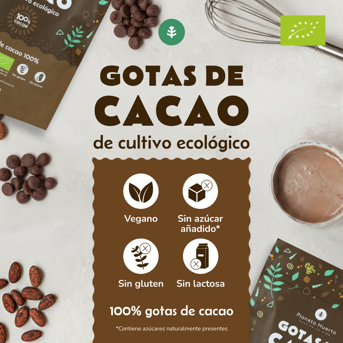 Schokoladentropfen 100% Kakao ECO Planeta Huerto 200 g