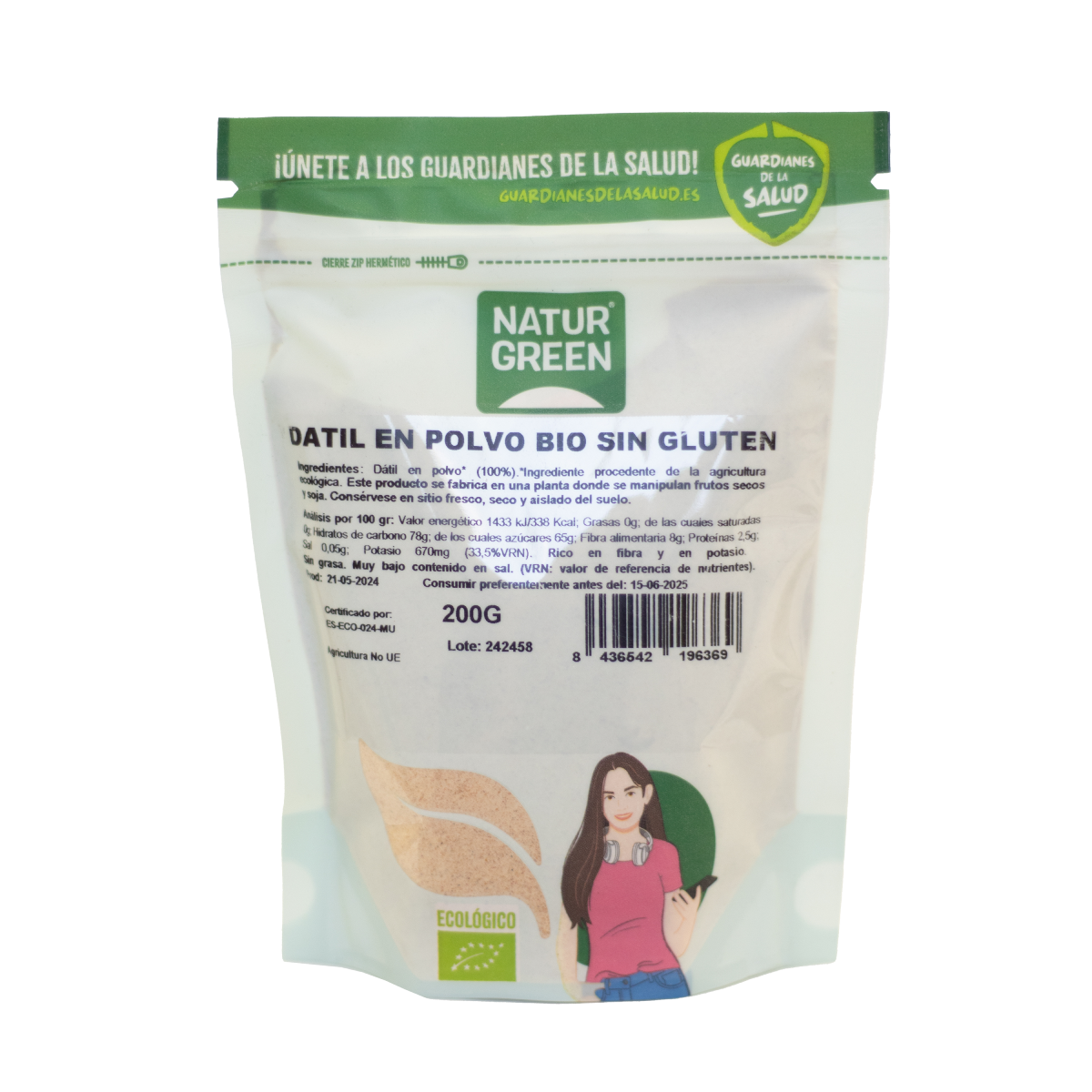 Bio-Dattelpulver, glutenfrei, NaturGreen, 200 g