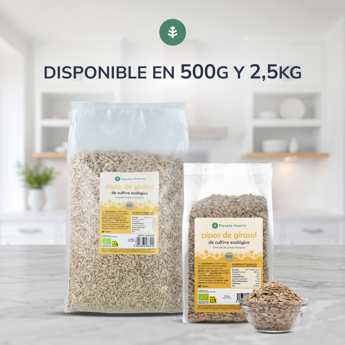 Packung 2x geschälte Sonnenblumenkerne ECO Planeta Huerto 500 g