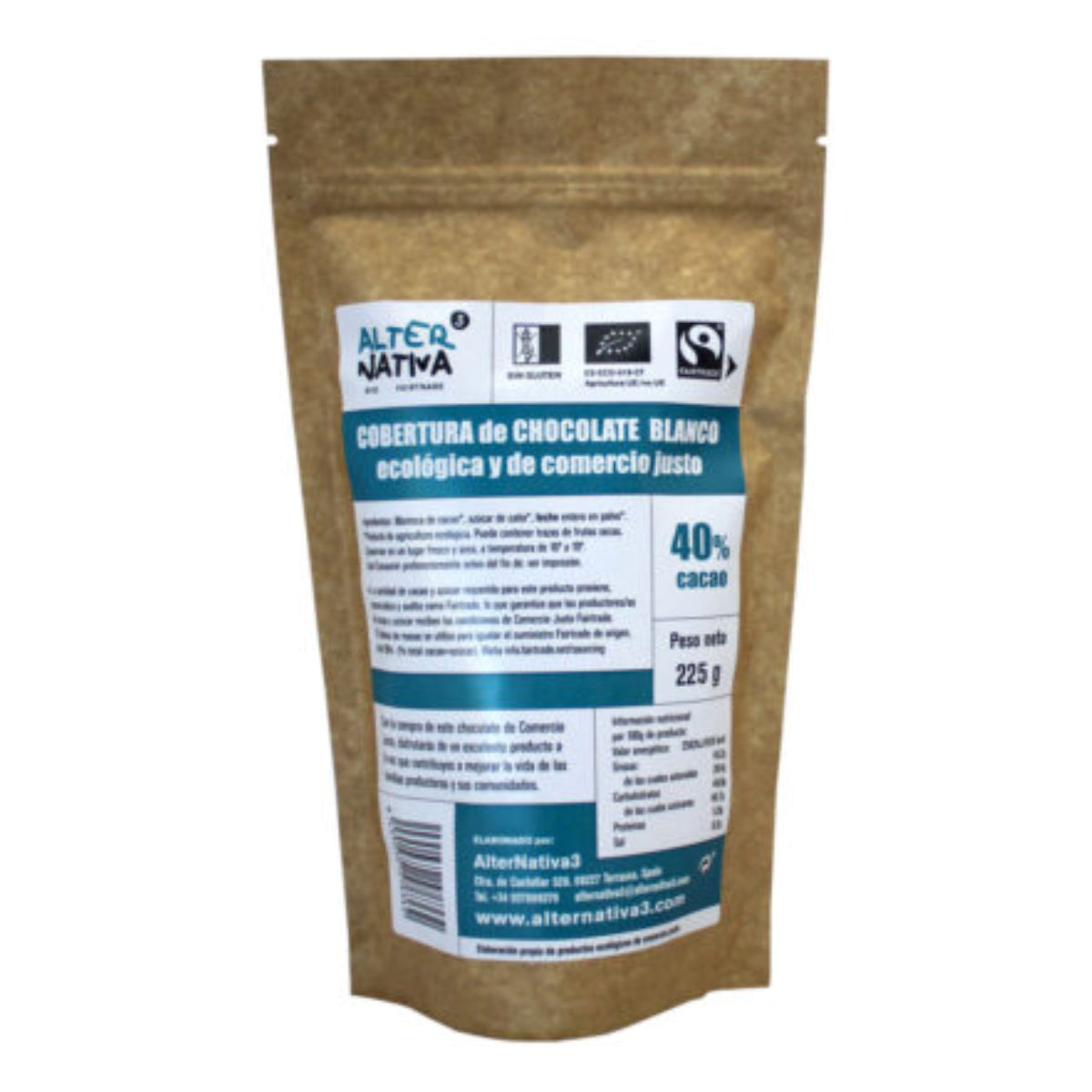 Vit chokladglasyr 40 % BIO FT Alternativa3 225 g