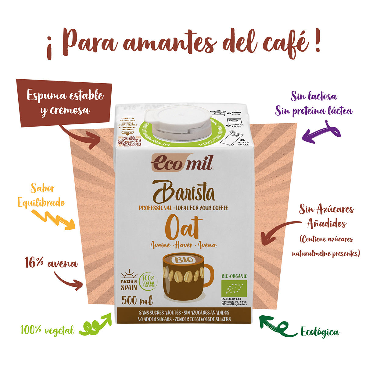 Bebida Vegetal de Avena Barista Sin Azúcar Bio ECOMIL 500 ml