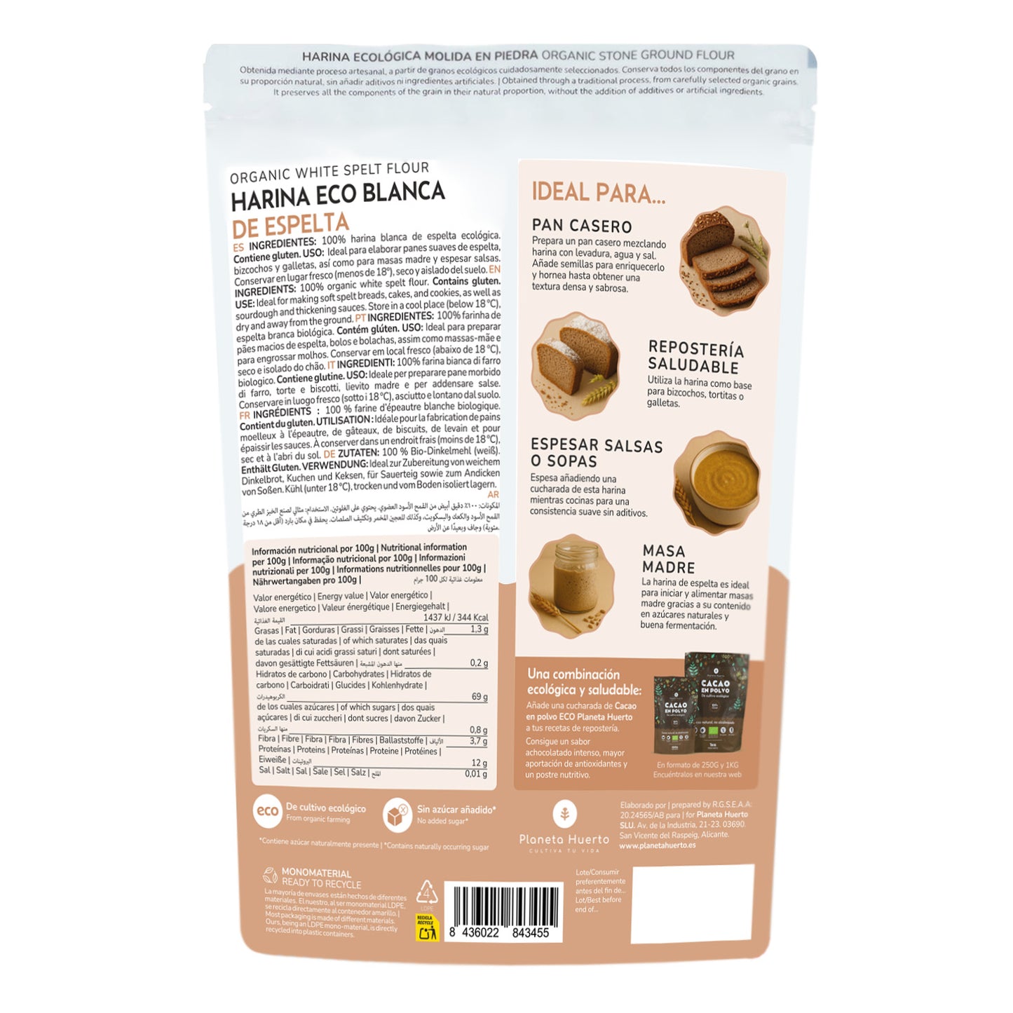 Weißes Dinkelmehl Eco Planeta Huerto 800 g