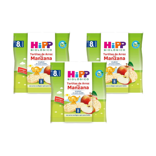 3er-Pack glutenfreie Bio-Reiswaffeln mit Apfel für Babys ab 8 Monaten HiPP 30 g