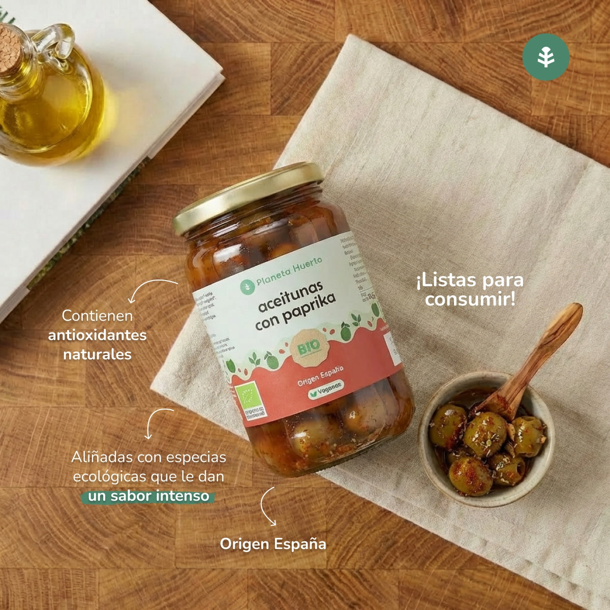 Green olives with Paprika Eco Planeta Huerto 390 g