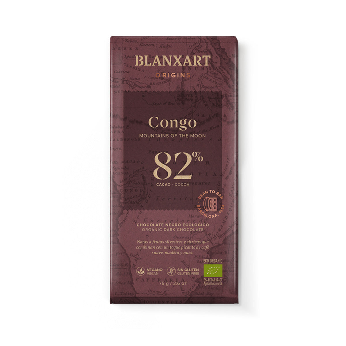 Cioccolato fondente 82% Congo Eco Vegano Senza glutine Blanxart 75 g
