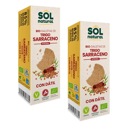 2er-Packung Sol Natural Bio-Vollkorn-Buchweizenkekse, gesüßt mit Datteln, 170 g