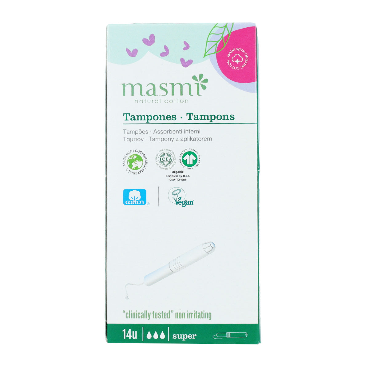 Tampons super avec applicateur en coton ECO Masmi, 14 unités