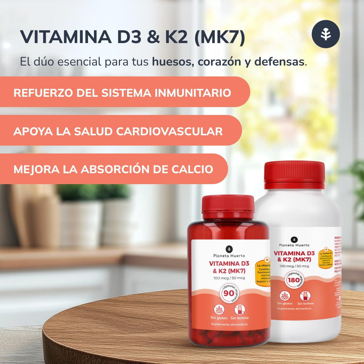 Pack 2xVitamin D3 & K2 Mk7 Planeta Huerto 180 Capsules