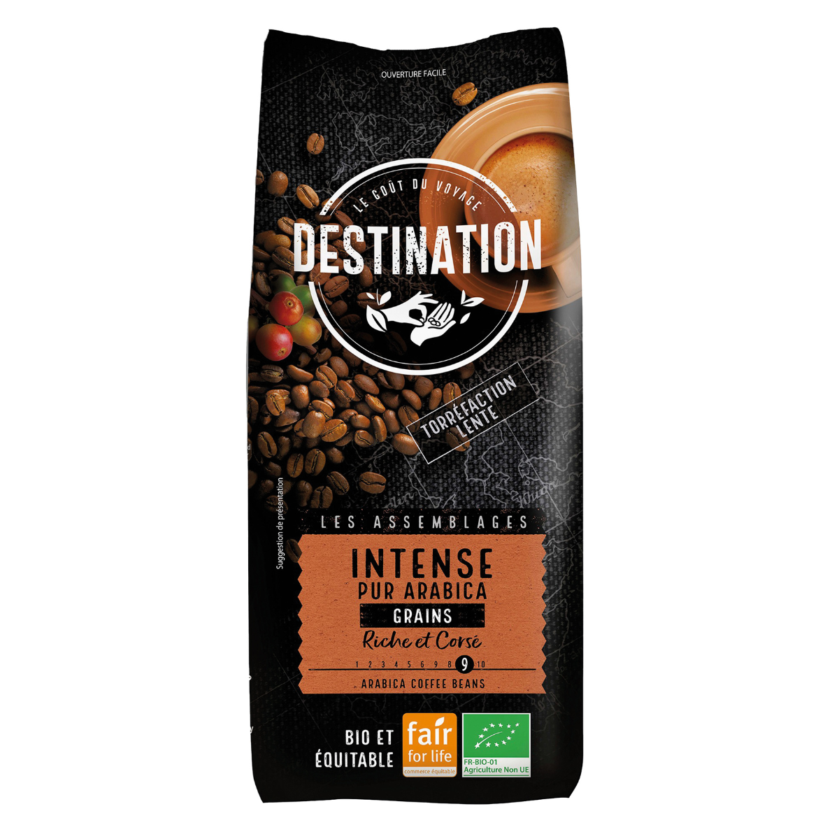 Café en grains arabica bio intense Destination 1 kg