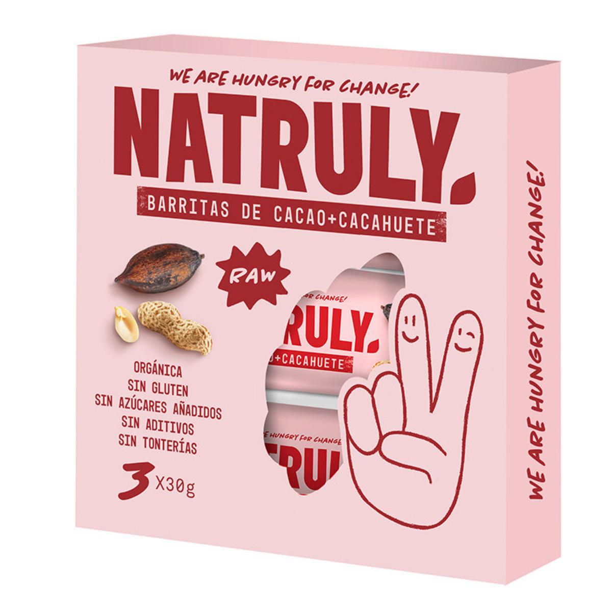 Barre de cacao et cacahuètes bio crue Natruly (paquet de 3 x 30 g)