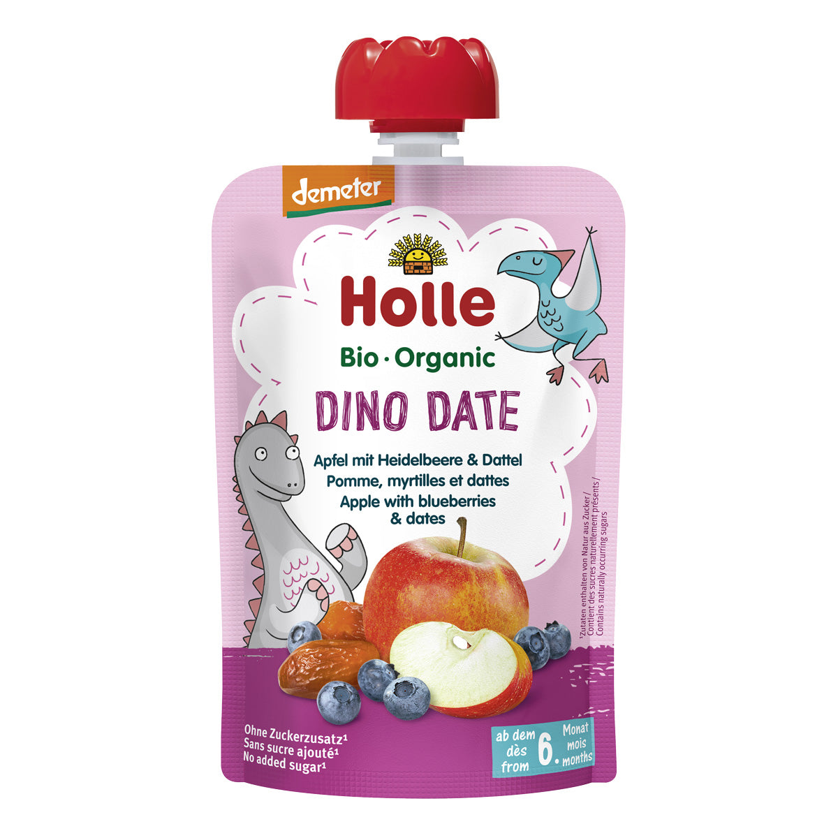 Smoothie BIO med äpple, blåbär och dadlar (från 6 månader) DINO DANCE Holle 100 g