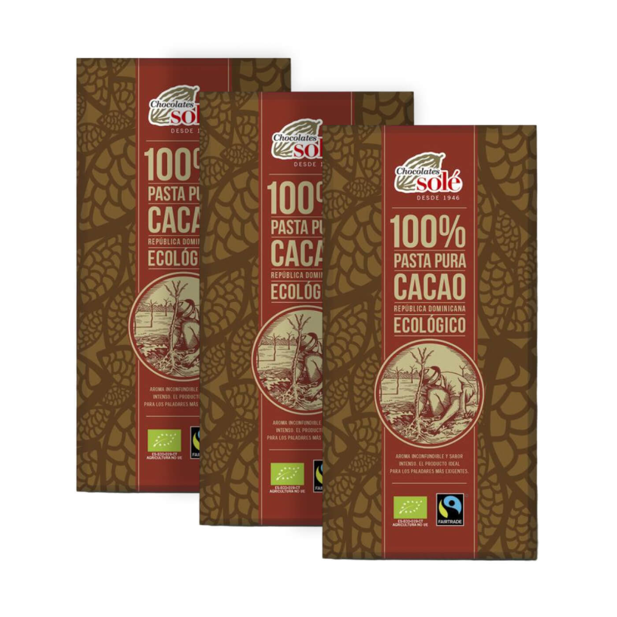 3er-Packung mit 100% reiner Kakaoschokolade von Solé Chocolates, je 90 g