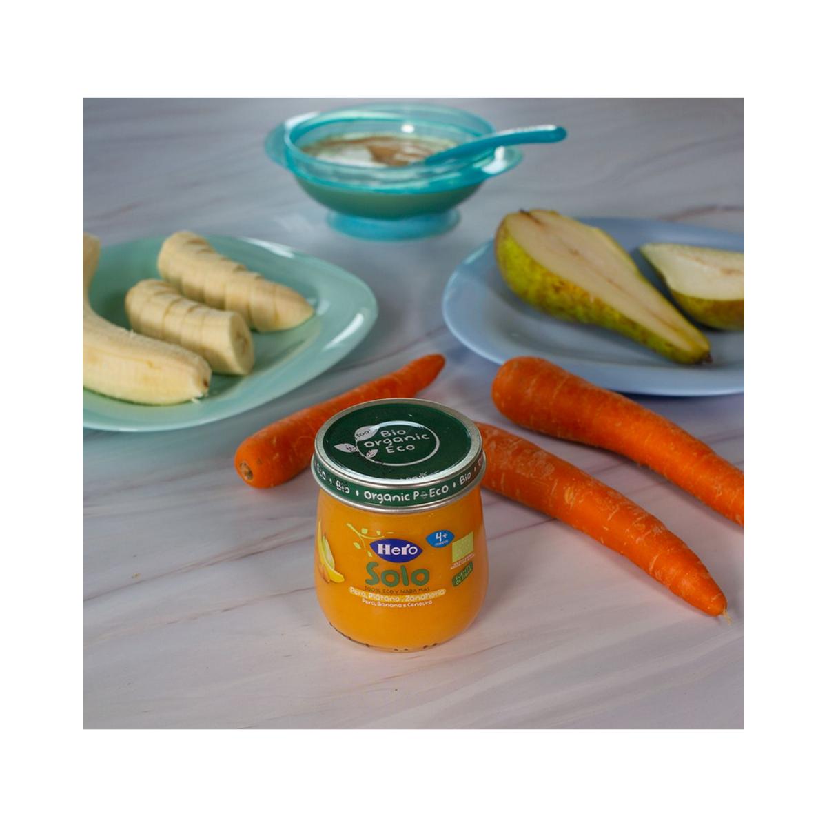 Voordelige verpakking x 6 Potje peer, banaan en wortel BIO, 120 g. Hero Solo