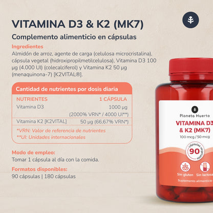 Pack 2xVitamin D3 & K2 Mk7 Planeta Huerto 180 Capsules
