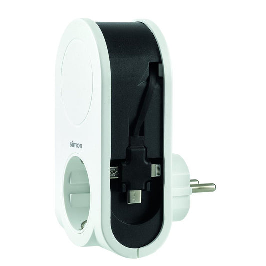 Adaptateur avec 3 fiches USB, câble enroulable + 1 port USB vers + 1 prise 16 A Simon
