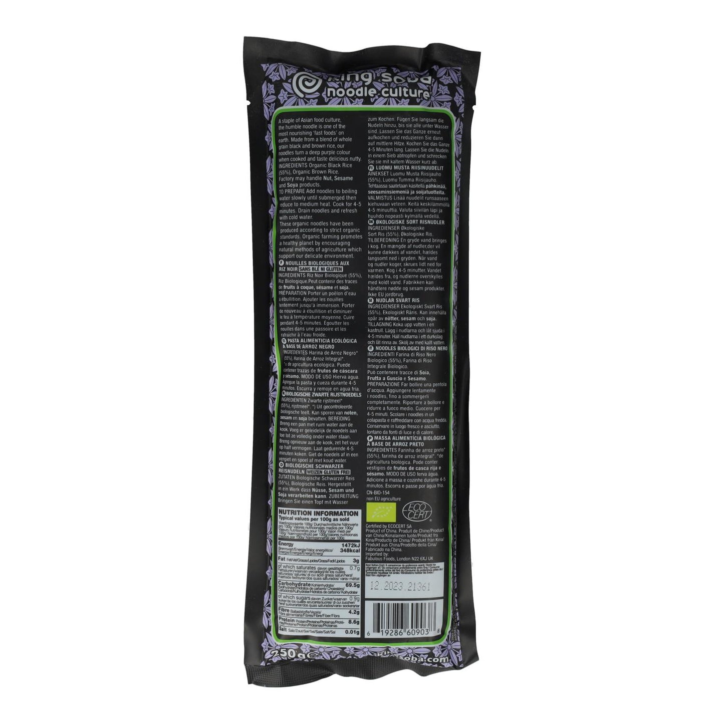 Glutenfria svarta risnudlar Bio King Soba 250 g