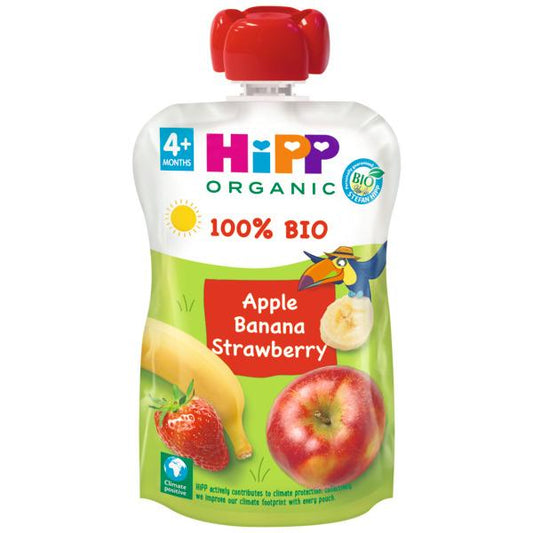 Beutel mit Apfel, Banane und Erdbeere Bio +4 Monate HiPP 100 g