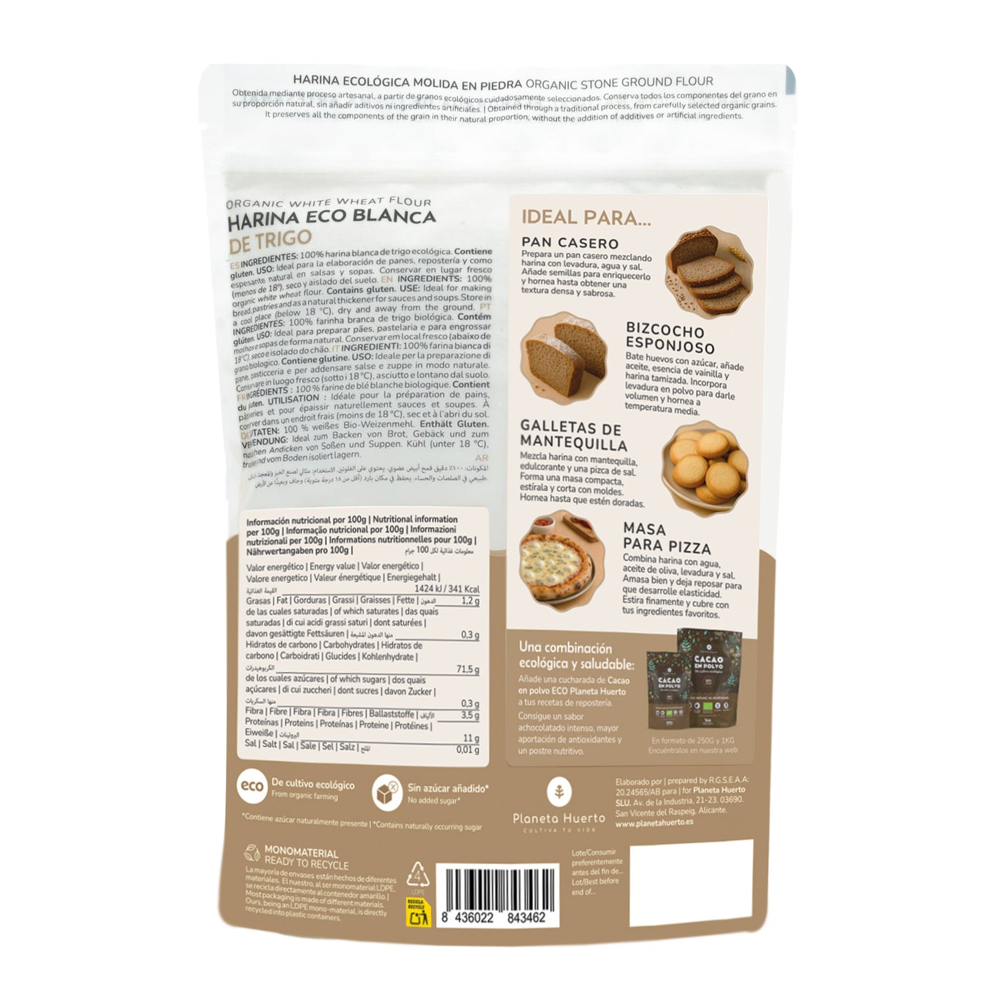 Farina di grano bianco Eco Planeta Huerto 800 g