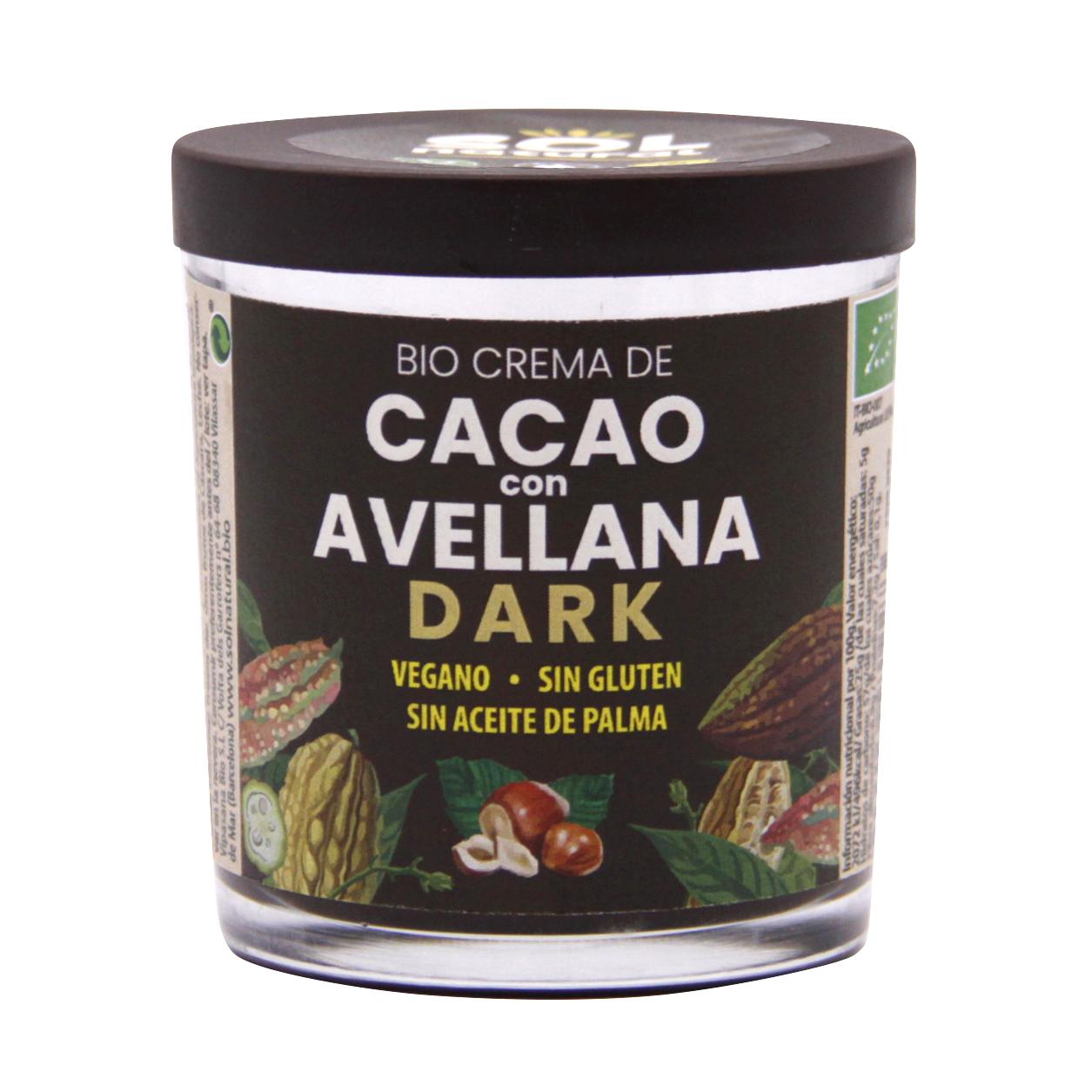Crema vegana de cacao dark con avellanas bio Sol Natural 200 g