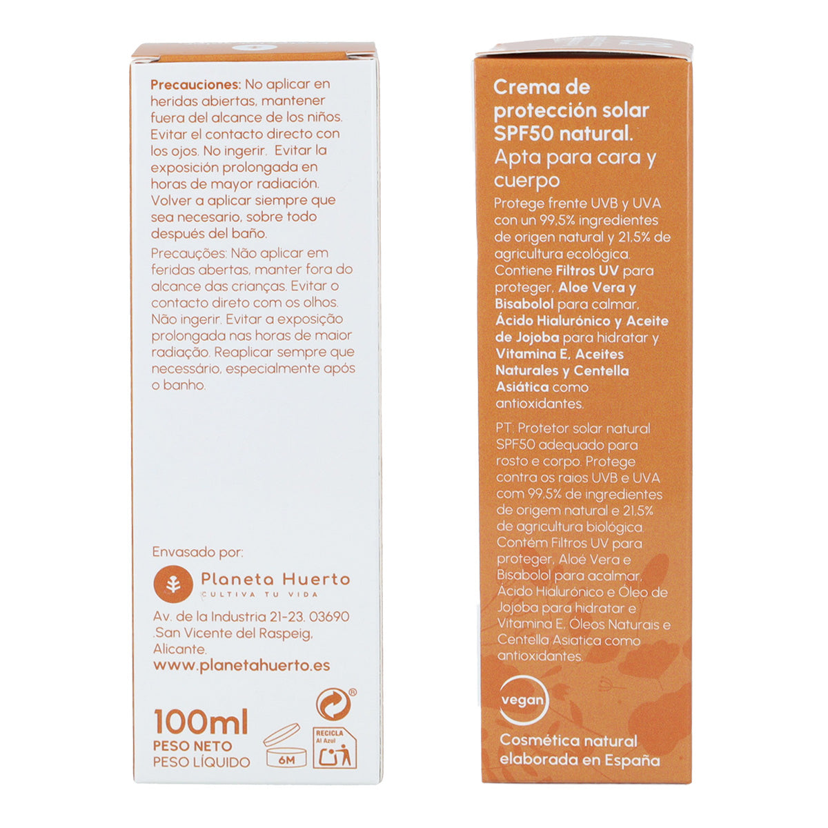Crema solare protettiva 100% minerale SPF50 Planeta Huerto 100 ml