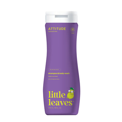 Gel en shampoo Little Leaves Vanille en peer voor kinderen, Attitude, 473 ml