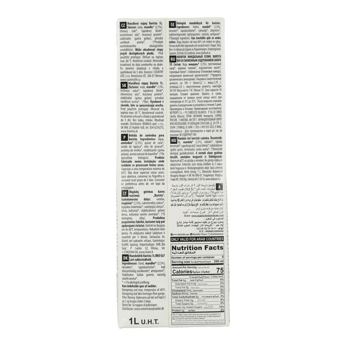 Pack of 6 EcoMil Organic Barista Almond Drink 1 L