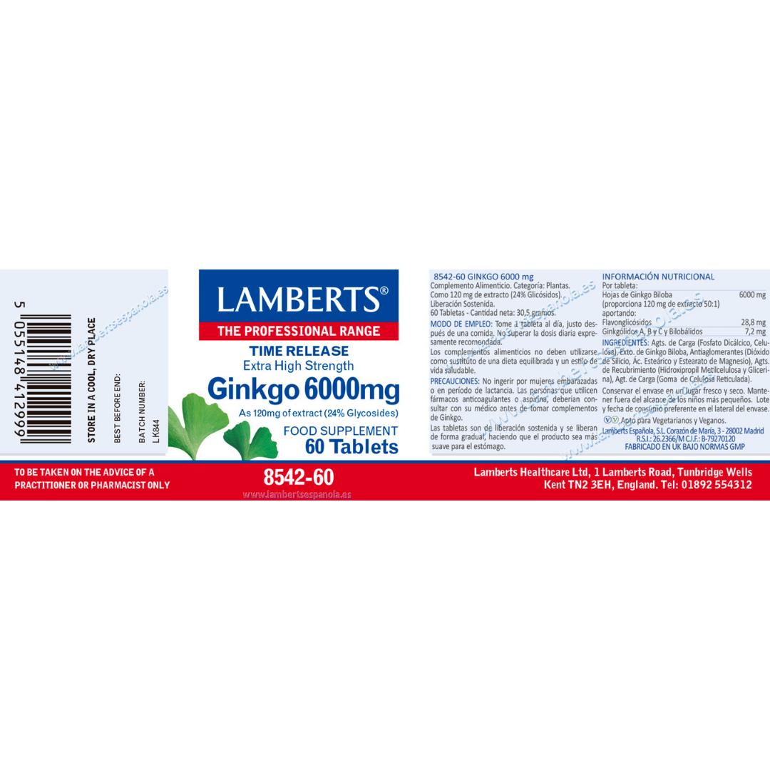 Ginkgo Biloba 6.000 mg, Lamberts 60 tabletten