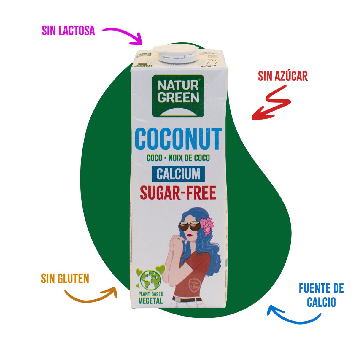 Zuckerfreies Kokosnuss-Pflanzengetränk mit Kalzium NaturGreen 1 Liter