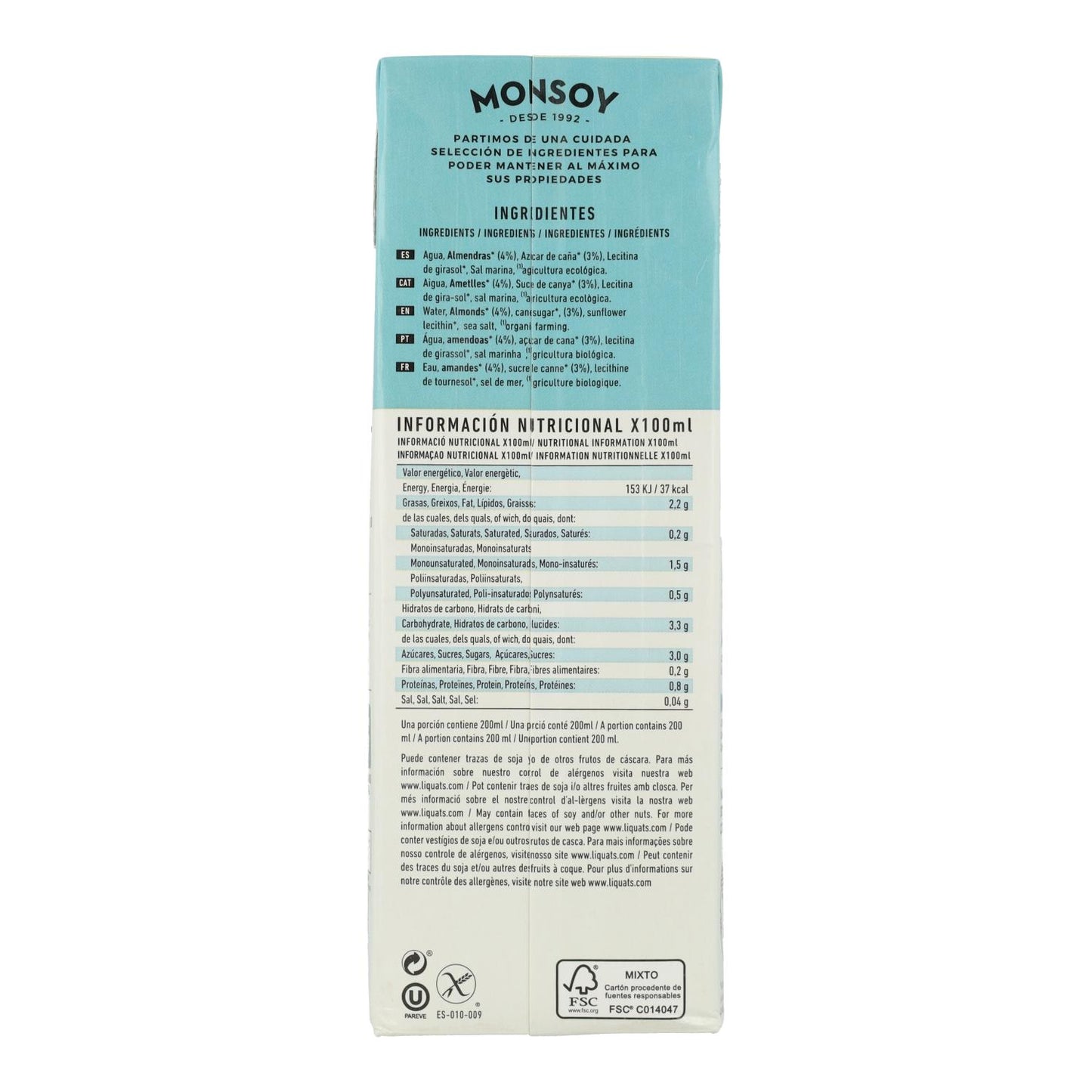 Boisson aux amandes BIO Monsoy 1 L